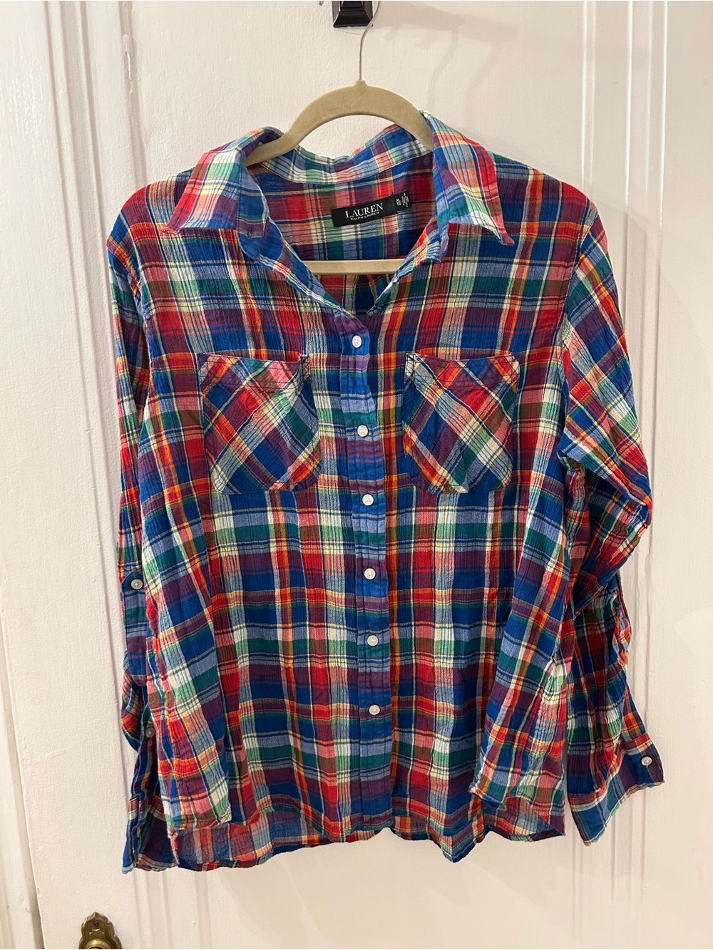 Lauren Ralph Lauren Red Blue Green Plaid Button-Front Shirt